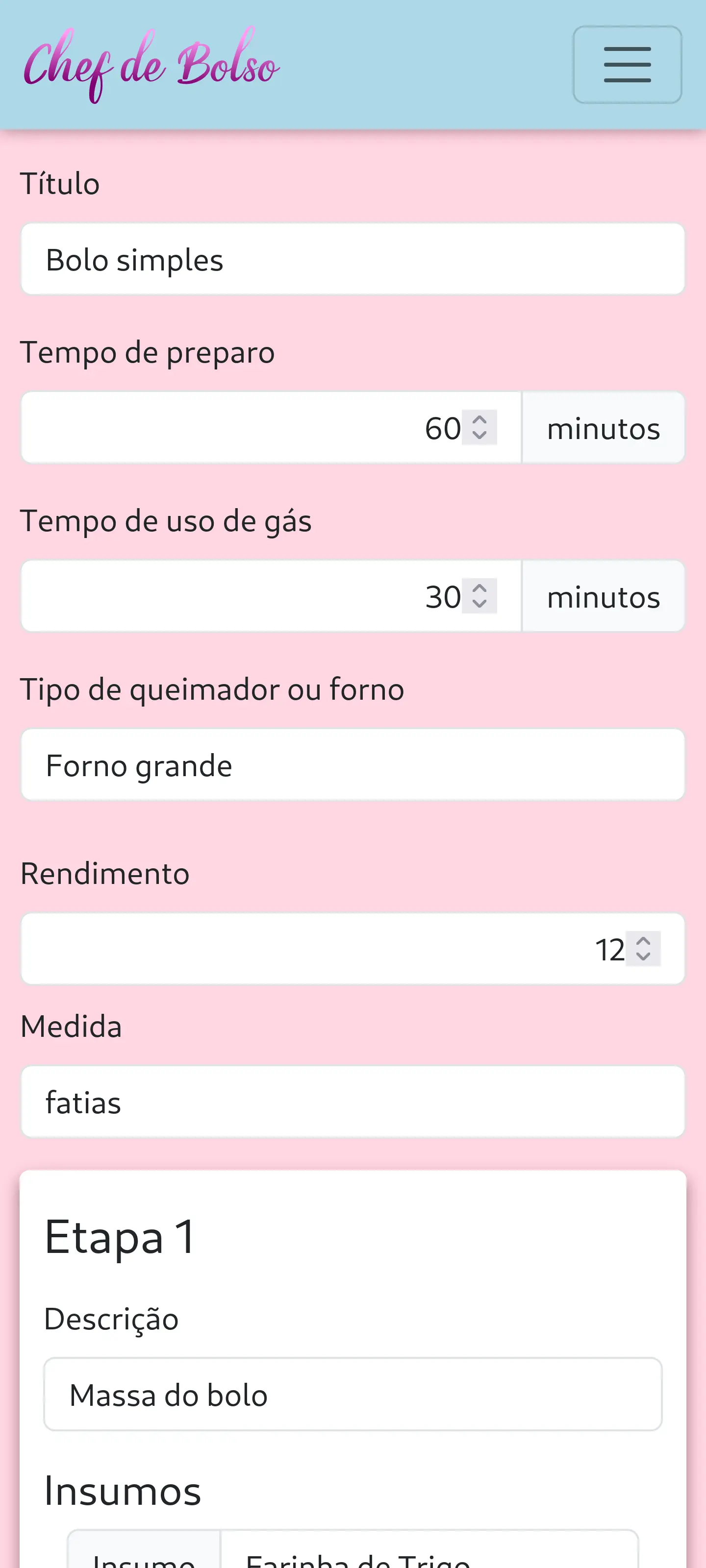 Datos de la receta