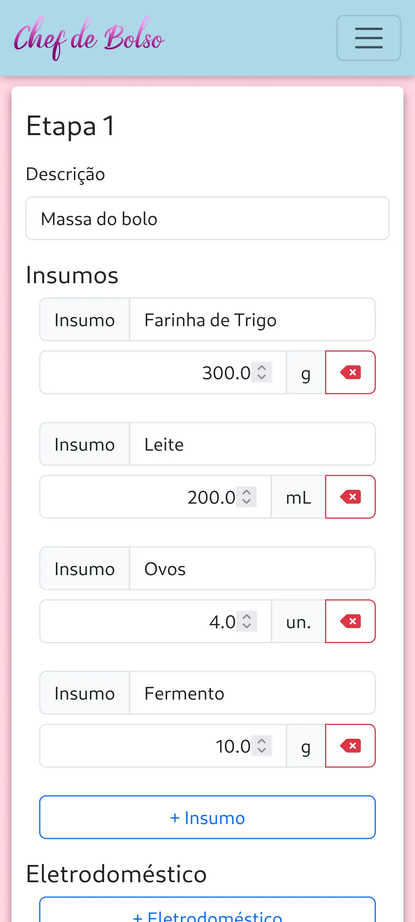 Insumos da receita