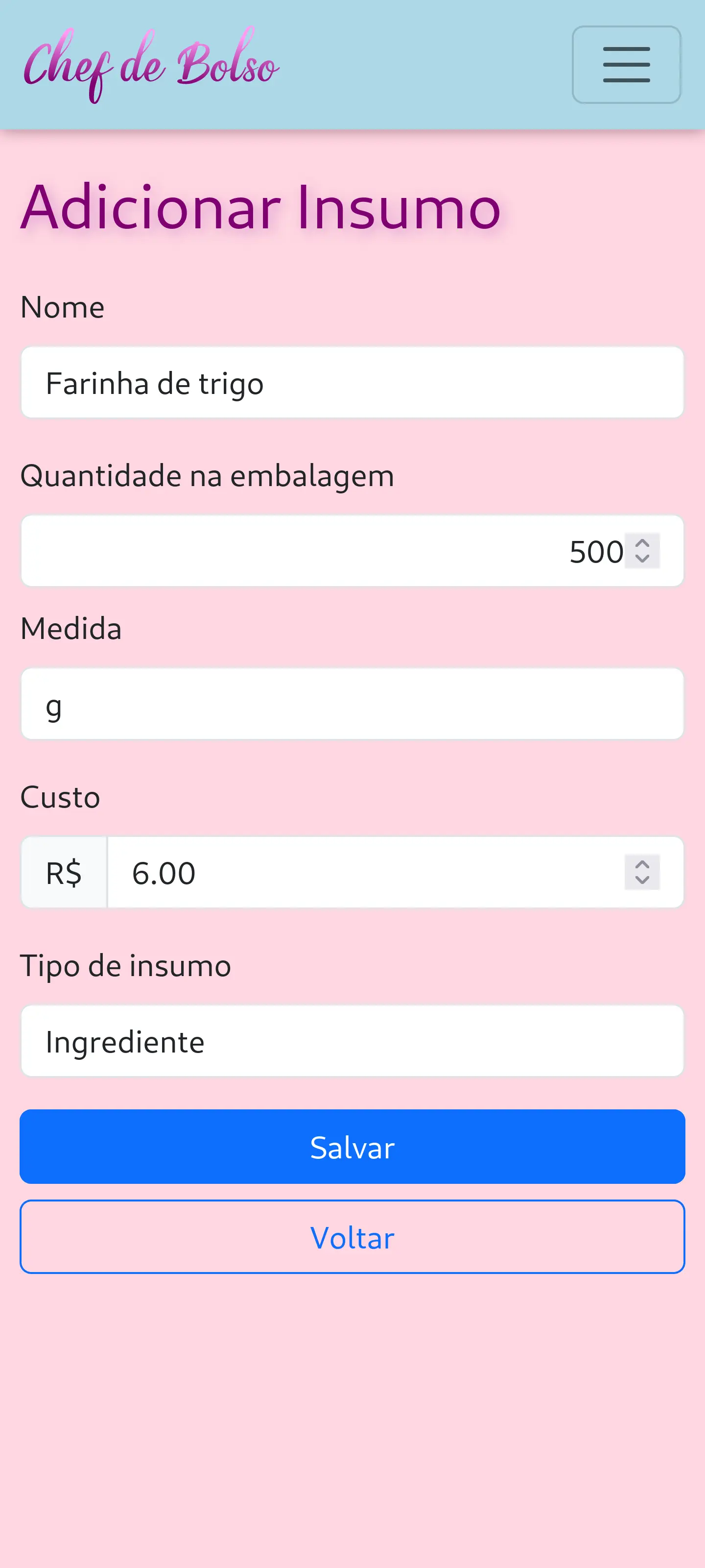 Registro de insumo